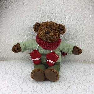 Vintage Hallmark Card Plush Brown Teddy Bear Cristmas Mery Red Scarf 13”…